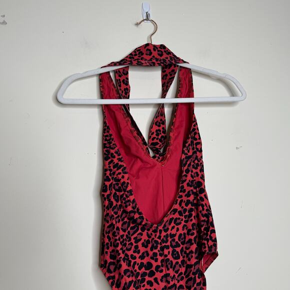 Zimmermann Sculpt Tie Halter Neck One Piece Swimsuit Red Leopard NWT Size 2-4 XS - Picture 7 of 11